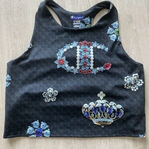 Champion Y2K Sports Bra Women’s XL Black Jewel Print RacerBack Stretch Active